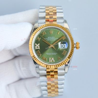 Clean Factory Rolex Datejust 3235 Green Face Watch 36mm 